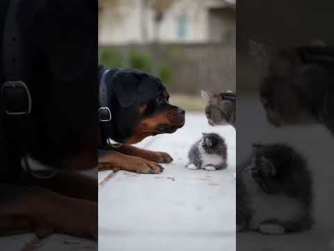 Dog bullies a tiny cat and this happen #cat #wildlife #dogshorts