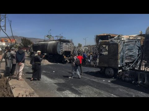 Damage at a fuel storage facility in Sanaa following Israeli strikes | AFP