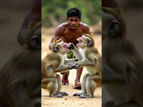 #wildlife #shorts #shortsfeed #shortvideo Man solving two monkeys fighting