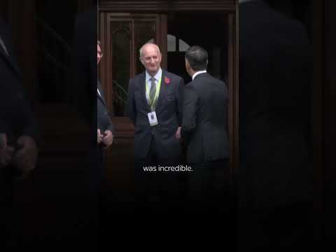 Prime Minister Rishi Sunak seems very enthusiastic as he arrives at Bletchley Park