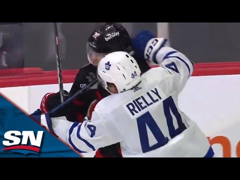 Maple Leafs Morgan Rielly Takes Exception After Senators Ridley Greig Slapshot Goal On Empty Net