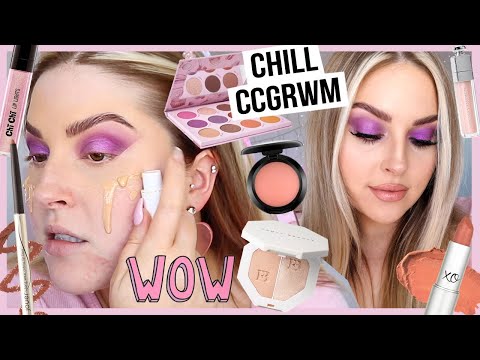 CHILL chit chat get ready with me 🍭 glowing purple makeup look!