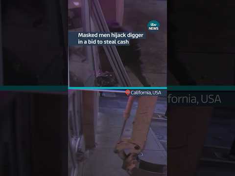 Masked men hijack digger in a bid to steal cash #itvnews #crime #criminals #usa #california