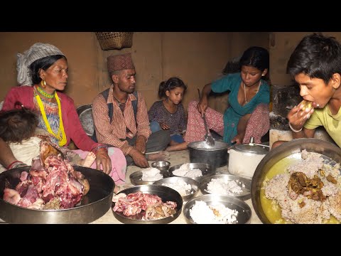 village meat curry & rice in Dharme brother's family || Rural Nepal @ruralnepall