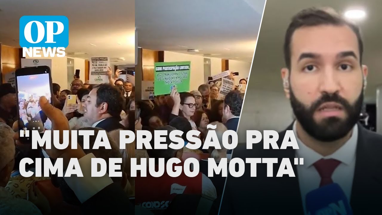 Sindicalistas fazem manifestação na Câmara em frente ao gabinete de Hugo Motta | O POVO NEWS