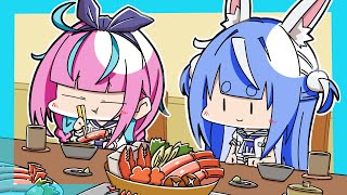 ぺこちゃんとのお食事デートに会話デッキを50問持ってきてるあくたん【ホロライブ切り抜き漫画】【兎田ぺこら/湊あくあ】【手描き】