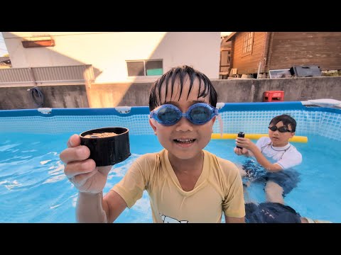 プールの水漏れがひどいのでラストプール三兄弟　溺れそうになるどんちゃん  宝石探しゲーム　#2150