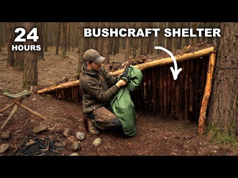 24 HOURS: Sleeping in Low Profile Survival Shelter | British Military MRE Rations | Bushcraft