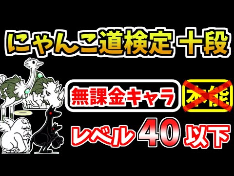 【にゃんこ大戦争】にゃんこ道検定 十段を本能なしレベル40以下の無課金キャラで攻略！【The Battle Cats】