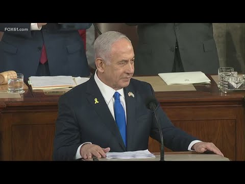 Benjamin Netanyahu speaks at national memorial service for Joe Lieberman before speech to Congress