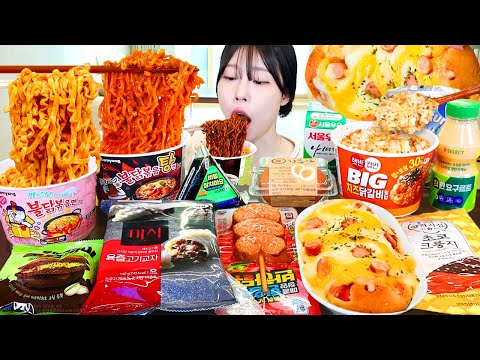 ASMR MUKBANG| 편의점 직접 만든 불닭 떡볶이 소세지 김밥 디저트 먹방 & 레시피 Convenience Store Food EATING