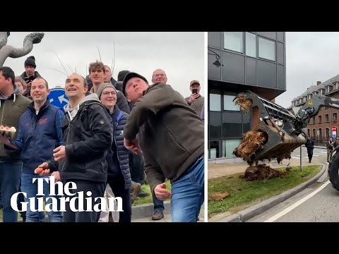 Farmers throw eggs and dump manure in Belgium protest