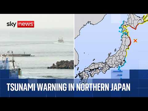 Major earthquake triggers tsunami warning in northeastern Japan | Sky News coverage