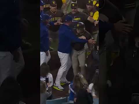 Benches clear in the 9th inning of the Padres-Dodgers game in Los Angeles.