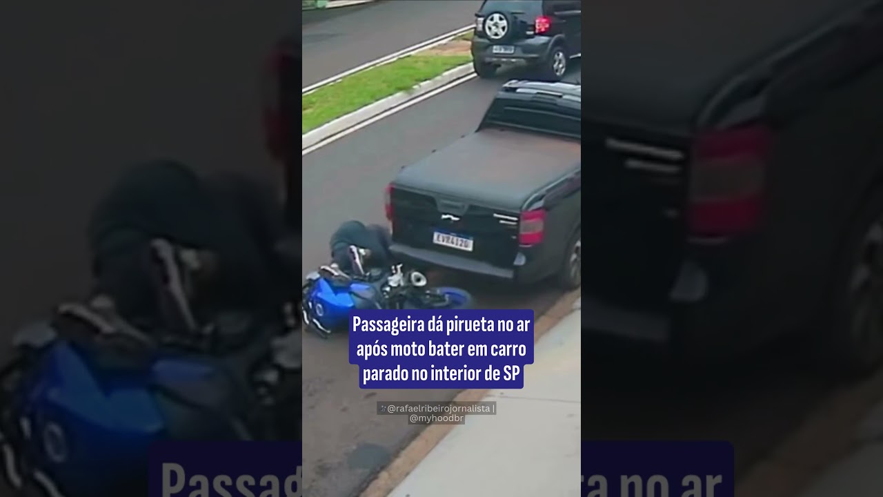 Passageira dá pirueta no ar após moto bater em carro parado em Franca no interior de SP