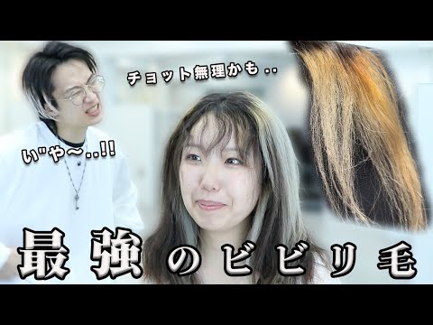 【こんなの見たことない】美容師vs最強のビビり毛！！結果は、、？！ 縮毛矯正とブリーチでビリビリになった髪を修復するには。