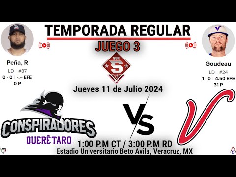 Conspiradores de Querétaro Vs Águila de Veracruz  en la Liga Mexicana de Beisbol | Juego 3 | EN VIVO