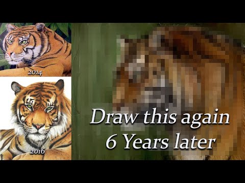 Drawing this tiger again after 6 years of practice with my color pencils