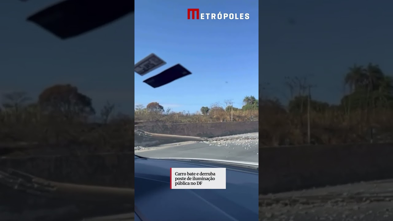 Carro bate e derruba poste de iluminação pública no DF