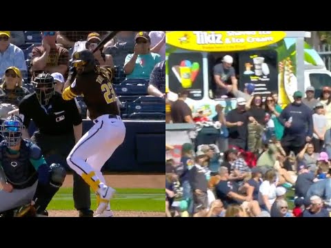 Fernando Tatis Jr. hits one so far it ALMOST hits a food truck!