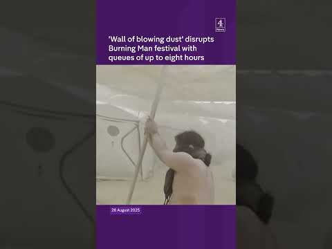 'Wall of blowing dust' disrupts Burning Man festival with queues of up to eight hours