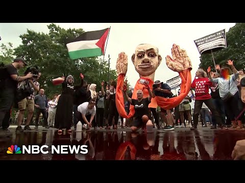 Protesters pour 'blood' near White House ahead of Biden's meeting with Netanyahu