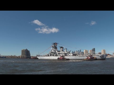 Famed battleship USS New Jersey floating down Delaware River to Philadelphia for maintenance