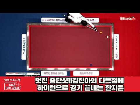 멋진 종단샷!!김진아의 다득점에 하이런으로 경기 끝내는 한지은[웰컴저축은행 PBA 팀리그 2023-2024] 4라운드