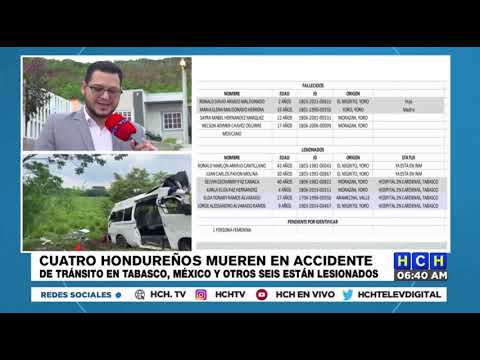 Cuatro hondureños muertos y seis heridos en accidente de Tabasco, México, según consulado