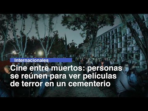 Cine entre muertos personas se reúnen para ver películas de terror en un cementerio