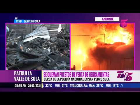 Incendio consume siete puestos de venta de materiales de construcción en San Pedro Sula, Honduras