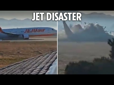 Horror moment passenger jet skids off runway and explodes into fireball leaving 179 feared dead