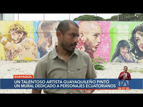 Un talentoso artista guayaquileño pintó un mural dedicado a personajes ecuatorianos