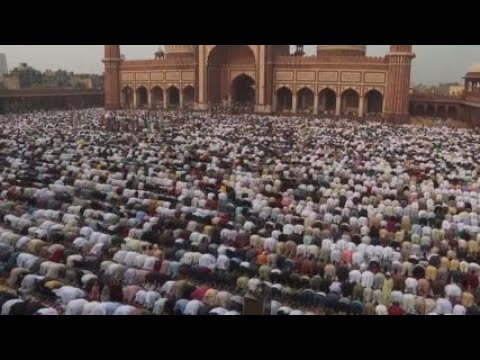 Muslims gather at New Delhi's historic Jama Masjid to celebrate end of holy month of Ramadan