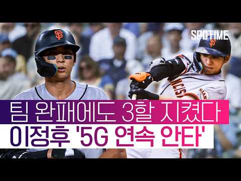 이정후, 5G 연속 안타로 3할 사수… SF는 무득점 완패