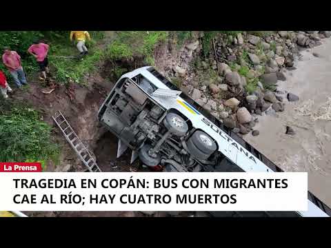 Tragedia en Copán bus con migrantes cae al río; hay cuatro muertos