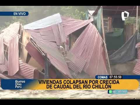 Comas:  arriesgan sus vidas mientras sus casas colapsan tras aumento del caudal del río Chillón