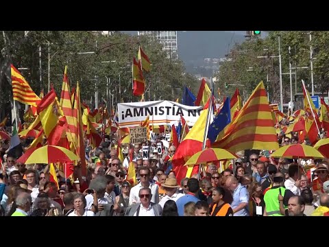 Tens of thousands march in Barcelona against amnesty to Catalan exiled separatist politicians