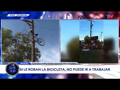 CÓRDOBA I Insólito:un trabajador cansado de los robos colgó su bicicleta en un poste de luz