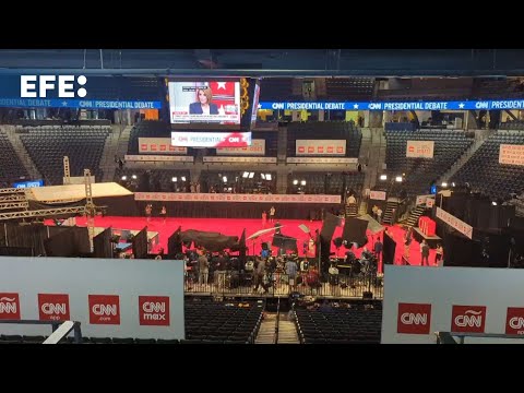 El Hank McCamish Pavilion se prepara para recibir a la prensa en el debate presidencial de EE.UU.