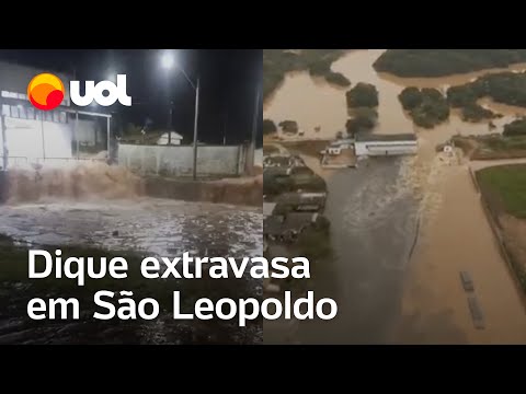 Enchentes no RS: em São Leopoldo (RS), vídeo registra momento em que dique extravasa