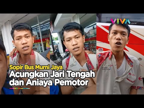 AROGAN! Sopir Bus Murni Jaya Cek Cok dengan Pemotor