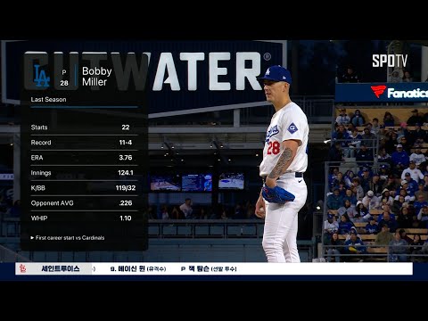[MLB] 세인트루이스 vs LA 다저스 바비 밀러 주요장면 (03.30)