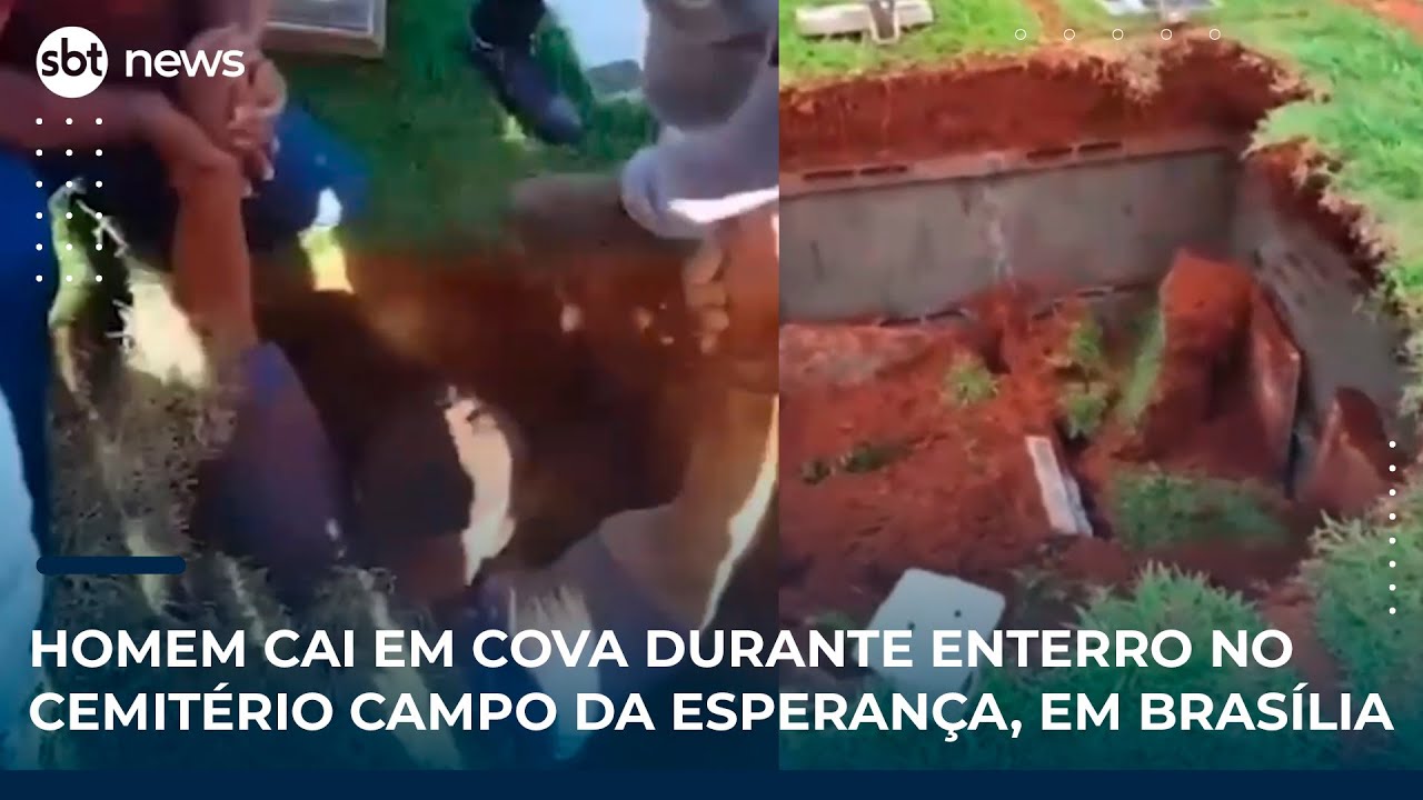 Homem cai em cova tampada com grama após enterro em cemitério de Brasília