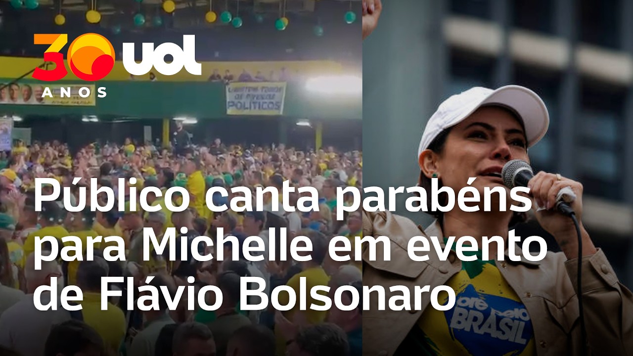 Público canta parabéns para Michelle Bolsonaro e Flávio exalta importância da ex-primeira-dama