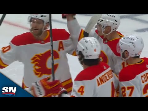 Flames Huberdeau Finds Sharangovich With Gorgeous Backhand Feed To Set Up One-Timer