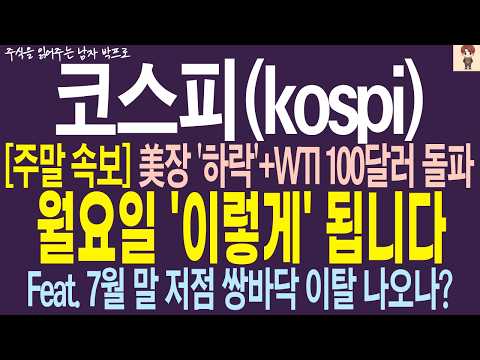 [코스피(KOSPI) 지수 <strong>전망</strong>] 美장 '하락' + <strong>WTI</strong> 100달러 돌파.. 월요일 '이렇게' 됩니다 ! 7월 말 저점 쌍바닥 이탈 나오나 ??