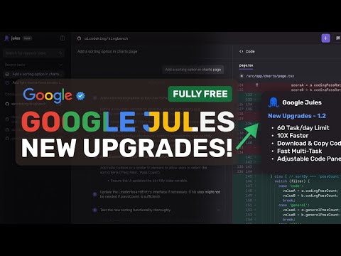 Google Jules 1.5 (New Upgrades): This FULLY FREE AI Coder just got a 60X Limit Increase & 10X Faster