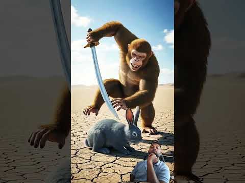 The monkey lives in the desert and kills rabbits as soon as it sees them 😭 #ai​ #monkey​ #rabbit​