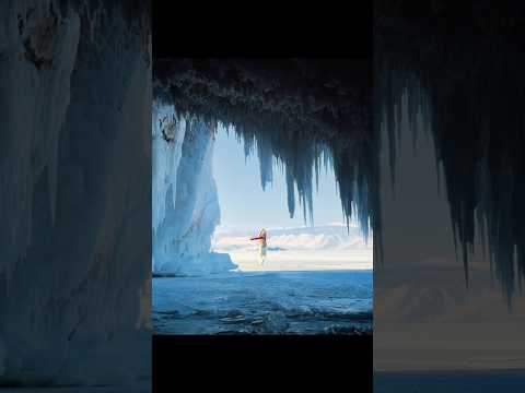 ⛸️🥶❄️ Spinning from a different perspective #lakebaikal #icecave #figureskating #iceskating #ice